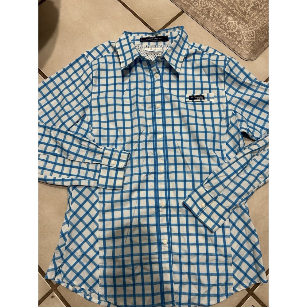 Columbia PFG Women's Long Sleeve Shirt Size Small, Blue/White, Super Tamiami